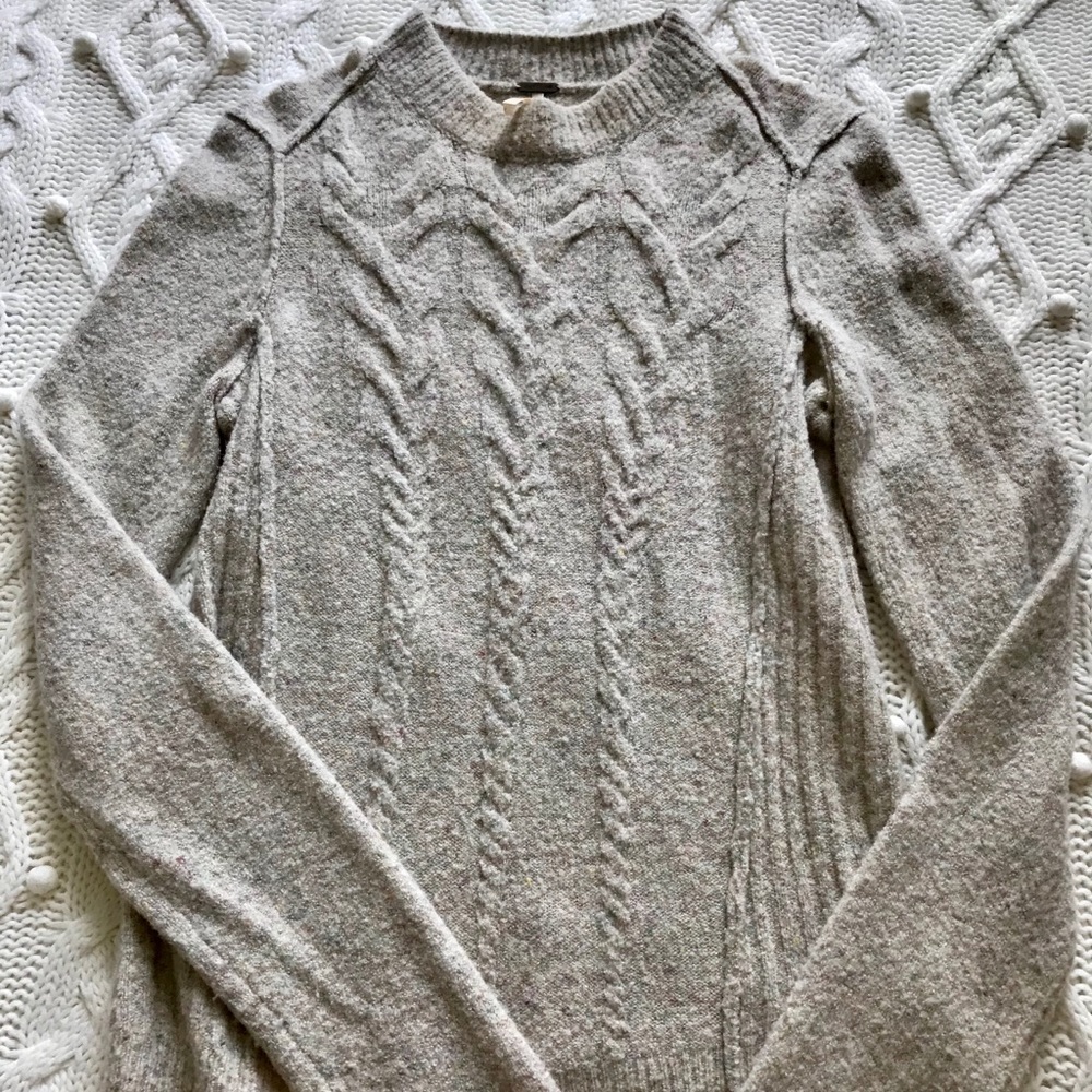 Free People Oatmeal Mock Neck Cable Knit Sweater